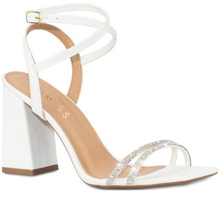 Sandália Feminina Lumiss Salto Bloco Alto Grosso Tiras Strass Brilho Cristal Confortável Fivela Fashion Moderna em Oferta na Shopee