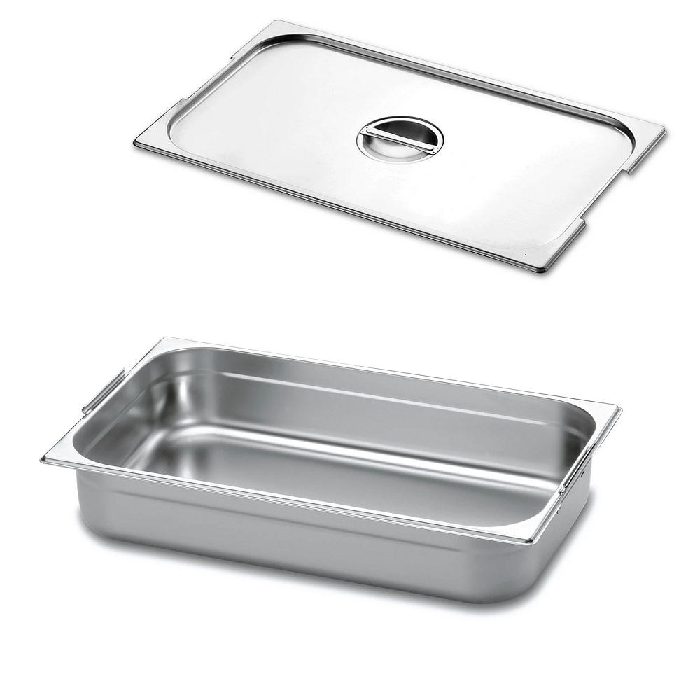 Cuba Gastronomica Aço Inox Gn 1/1 100mm C/alça C/tampa Buffe