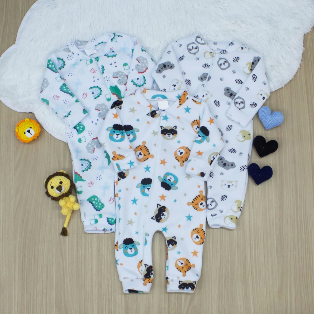 Macacão Para Bebe Combo 03 Peças Menino e menina - macacao Soft com Ziper Sortido