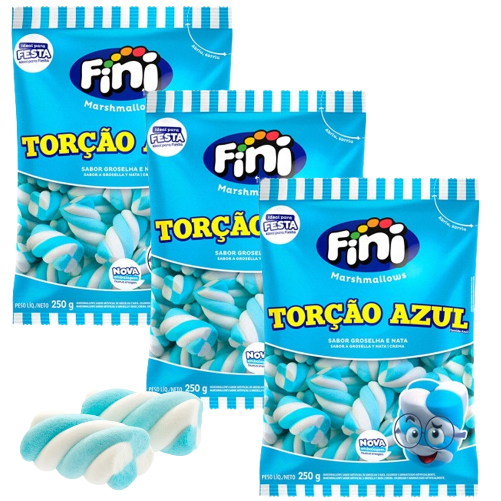 Kit 3 Unidades Marshmallows Fini Torção Azul 250g