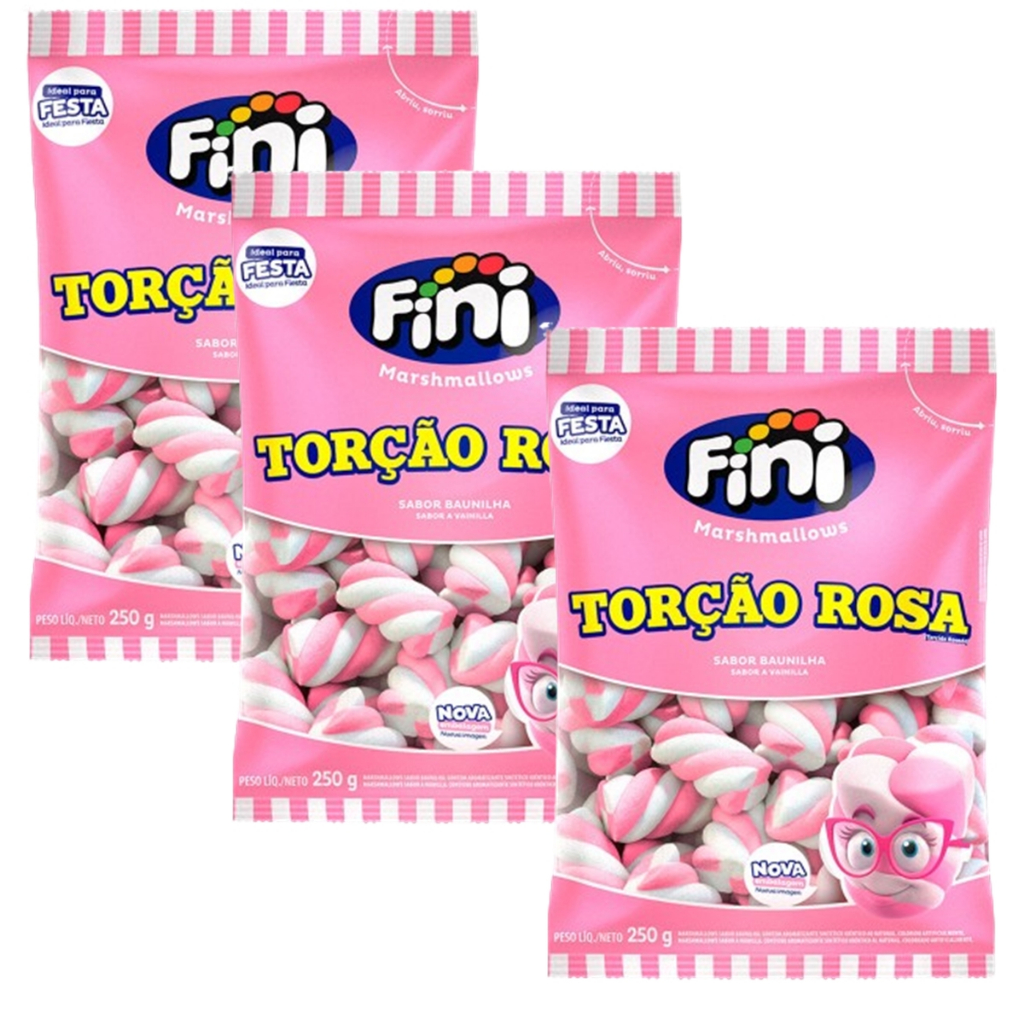Kit 3 Unidades Marshmallows Fini Torção Rosa 250g