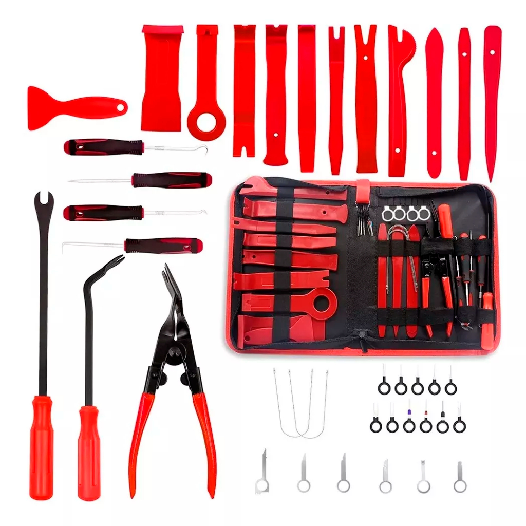 Kit Extrator Espátulas Parabarro Desmontar Painel Forro Porta Parachoque Saca Grampo Presilha Carro Universal 38 Peças