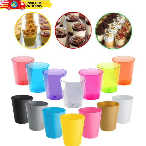 Copo Acrílico Mini 25 ml - 10 unidades Copinho Brigadeiro Doces Dose shot