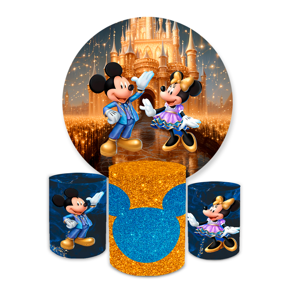 Kit Painel E Cilindros Festa Decoração Minnie e Mickye Castelo Romantico Infantil