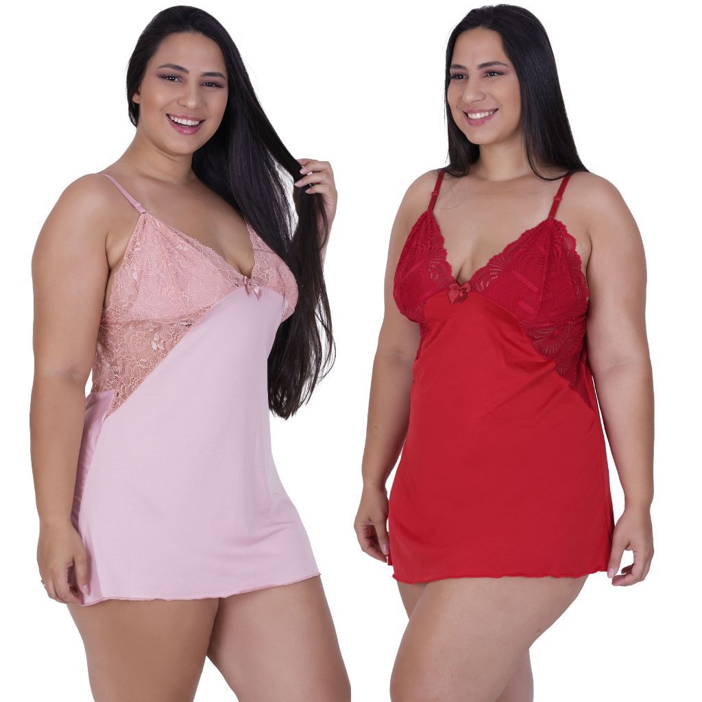 PROMOCAO Camisolas Sexy Renda 50, 52, 54 Plus Size Roupa De Dormir Camisola Vestido