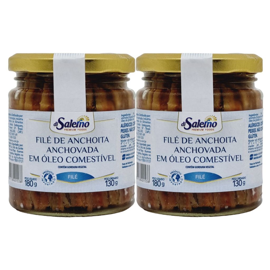 Pack c/ 2 Files de Anchova  Argentino Di Salerno vidro 180g