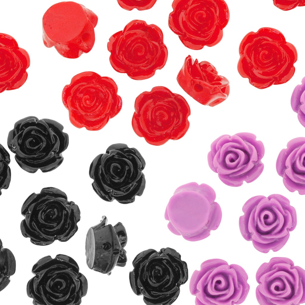 07 Peças Flor de Resina para Guias Vermelha Preta Lilás 15mm em Oferta na Shopee
