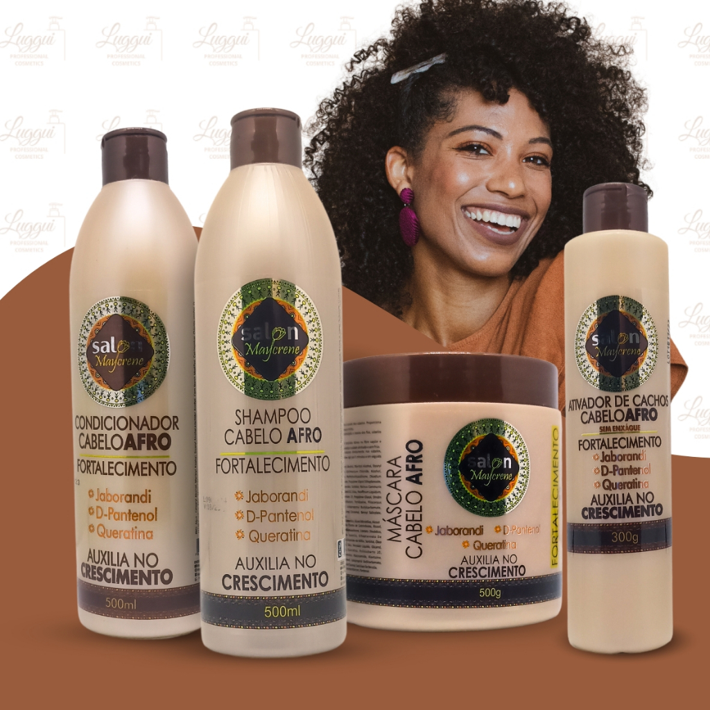 Kit Cabelo Afro + Ativador de Cachos 300g Salon Maycrene Com Queratina e D-Pantenol - 4 PRODUTOS em Oferta na Shopee