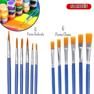 Kit Pincéis Artesanato Ponta Fina Redonda E Chato Pintura