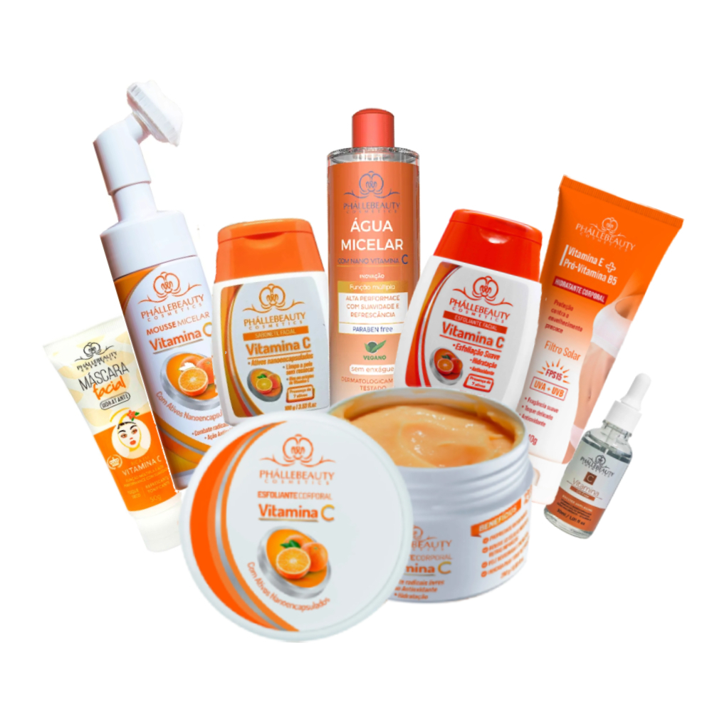 Kit Cuidado Facial e Corporal Vitamina C 8 Itens PhálleBeauty
