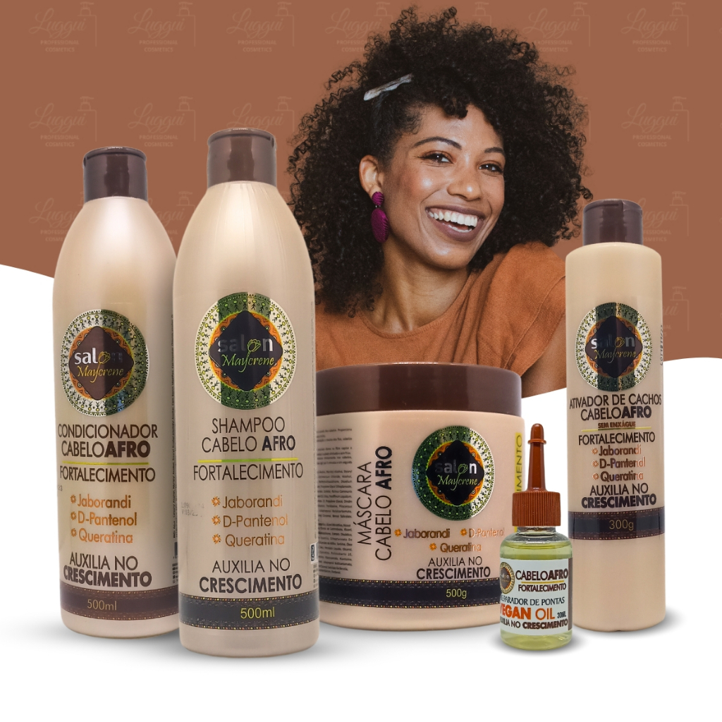 Kit Completo p/ Cabelo Afro Salon Maycrene com Ativador de Cachos + Óleo Reparador de Pontas 30ml - 5 Produtos em Oferta na Shopee