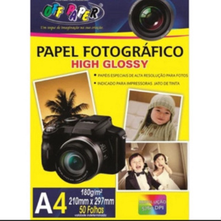 papel fotográfico foto brilhante glossy 180g A4 c/ 50 folhas cor branco em Oferta na Shopee