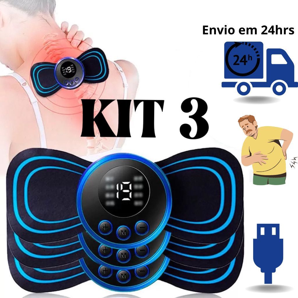KIT 3 Mini Massageador Elétrico Portátil Cervical EMS Alivia Dores Corpo