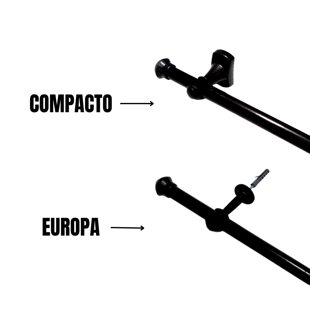 Varão de Cortina 1,80 Metros 19mm Preto Compacto / Europa