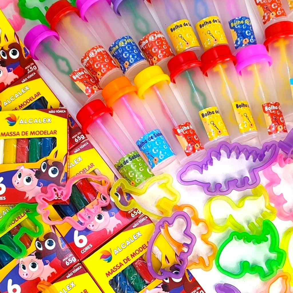 25 Massinha de Modelar + 25 Tubos P/ Bolha de Sabao Sem o Liquido  + 25 Cortador P/ Kit Festa em Oferta na Shopee