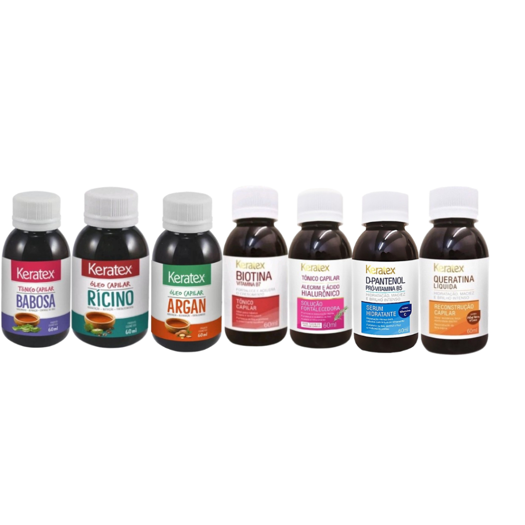 kit 07 óleos keratex  Argan, d-pantenol, queratina, babosa, ricino, a. hialuronico alecrim e biotina em Oferta na Shopee