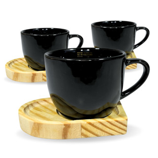 Jogo Xicaras Cafe Chá Porcelana Preta Pires Coração Mesa Posta Caneca em Oferta na Shopee