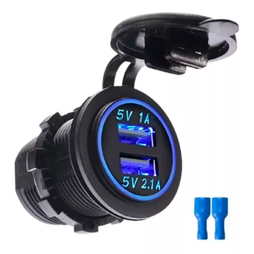 Tomada Carregador USB Veicular Vermelha 3.1A ( duas saídas ) substitui o acendedor. AZUL 12V/24V