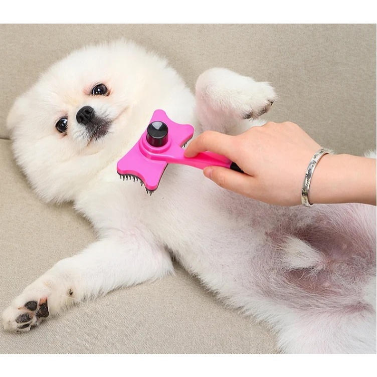Escova Pet para Cães e Gatos – Com Botão para Remoção de Pelos e Cerdas Flexíveis em Oferta na Shopee