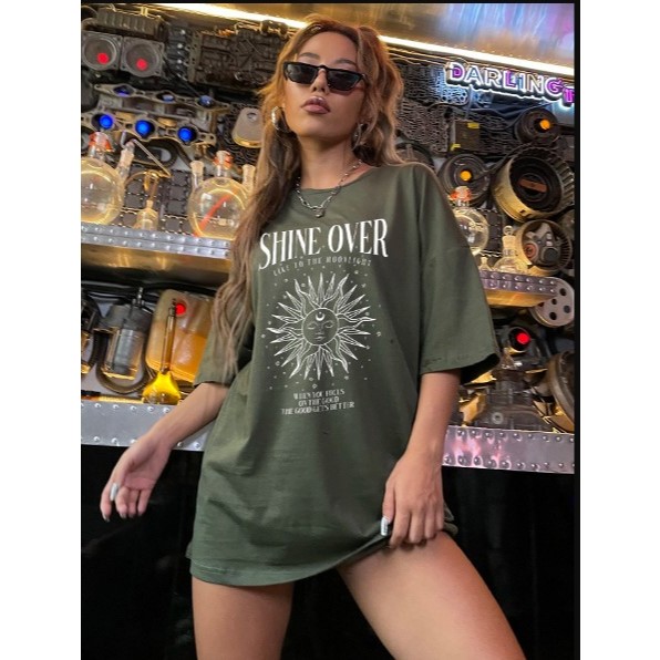 Shine camiseta feminina Streetwear  Algodão Unissex