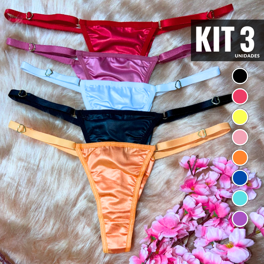 Kit 2,3,5 ou 10 Calcinhas Love Fio Duplo Lingerie Feminino Cirrê Brilhoso Sensual Sexy Conforto com Regulagem em Oferta na Shopee