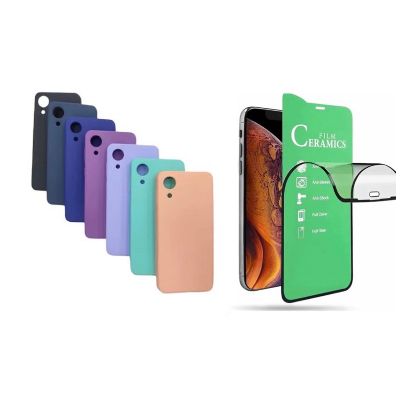 Kit 2X1 Samsung Galaxy A03 Core - Capa Silicone Aveludada Colorida + Película Frontal em cerâmica