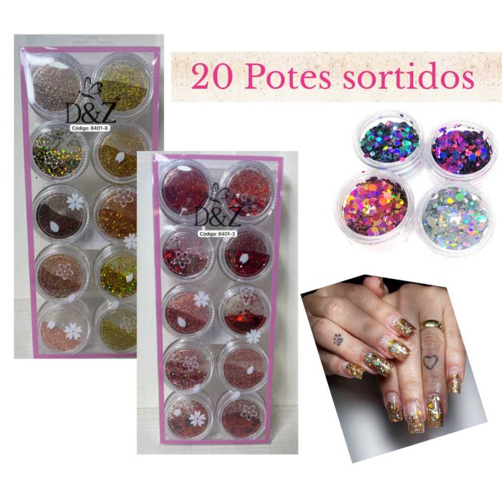 Kit 20 potes de gliter D&Z decoração de Unhas Acrigel encapsulada e Glitter para maquiagem