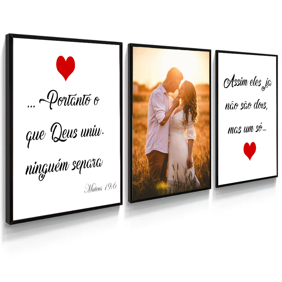 Quadro Decorativo 3 peças 40x60 casamento portanto oque Deus uniu para quarto sala casal namorado em Oferta na Shopee