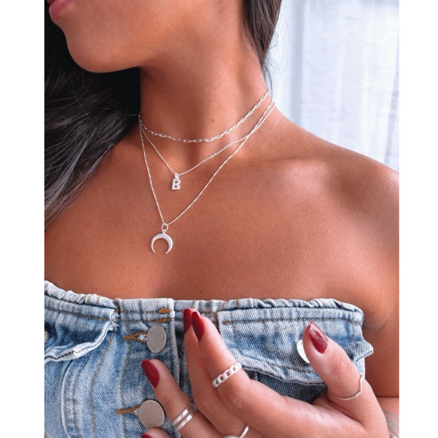 Colar lua invertida Prata legitima 925 |Choker elos cadeado ou Choker Estrela e lua vazada Prata 925