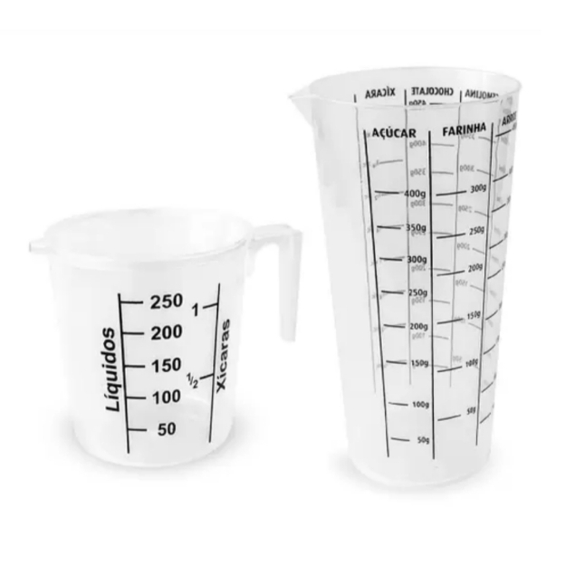 Kit Prático Medição Culinária Copo Dosador 500 ml + Jarra Medidora 250 ml cores em Oferta na Shopee