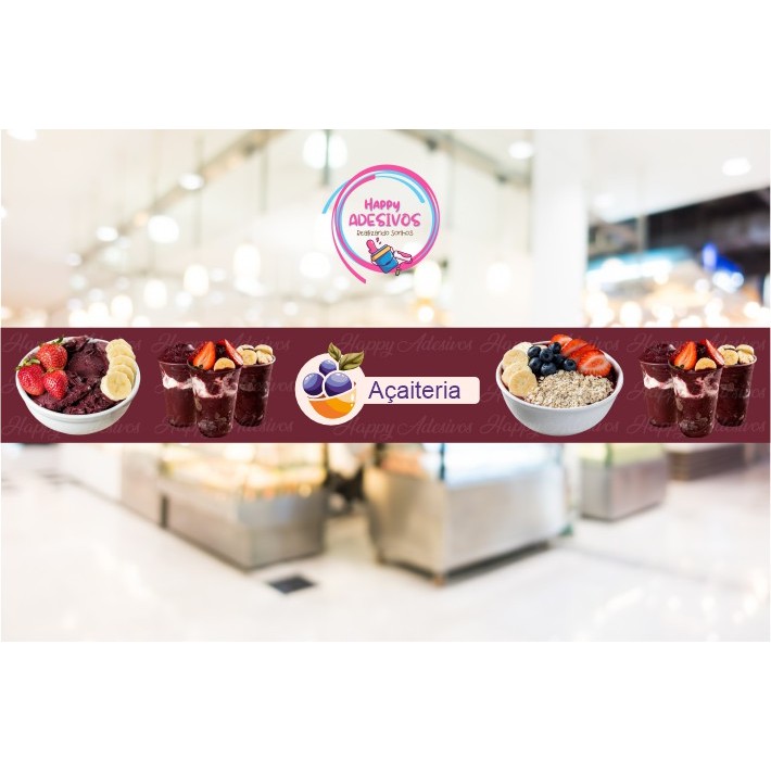 Adesivo Vitrine Açai Loja Doceria Bolos Açaiteria Decoração Parede Cupcake Sorveteria Faixa Adesiva