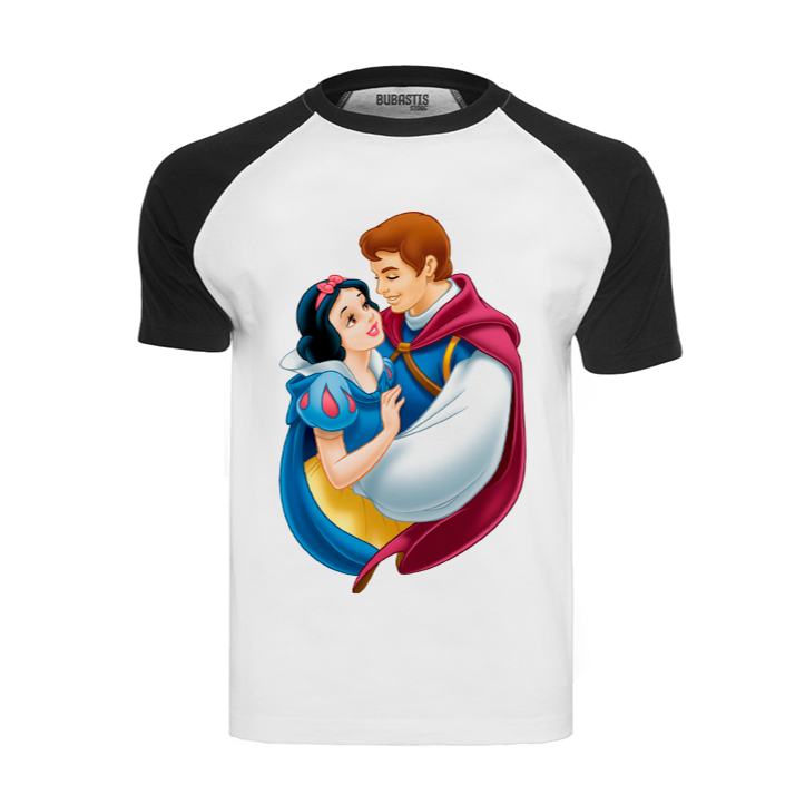 Camiseta Raglan Princesa Branca Neve e Principe Anões Amor Casal Desenho Infantil Adulto