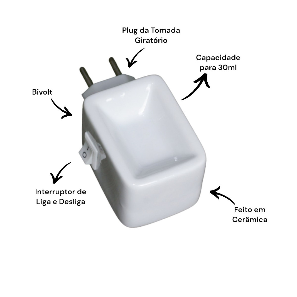 Aromatizador Difusor Elétrico de Ambiente Bivolt Tomada Giratória Porcelana + Opção de Essência