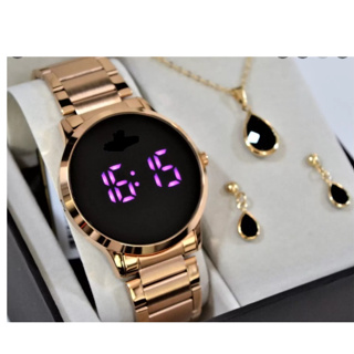 Relogio Digital Aço Inox Feminino Dourado 42342 em Oferta na Shopee