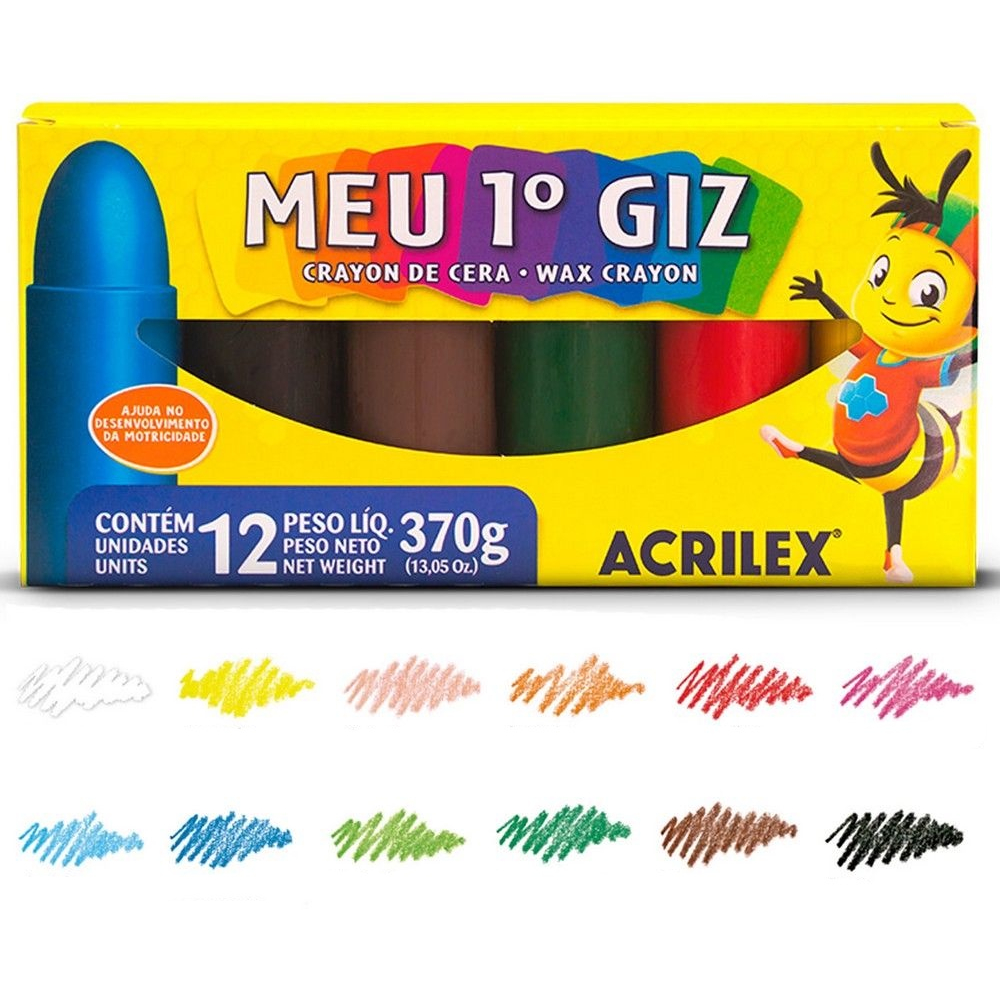 12 Cores Gizão Giz de Cera - Meu Primeiro Giz Qualidade Acrilex + Nota Fiscal