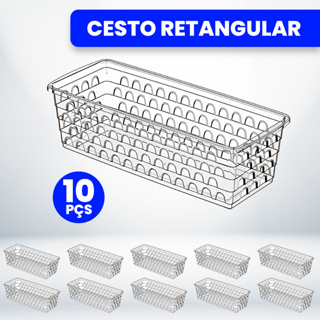 Kit 10 Cestos Organizador Multiuso Transparente 28x11x8cm em Oferta na Shopee