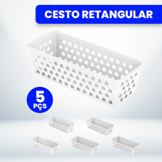 Kit Com 5 Cestos Organizador Multiuso Branco 28x11x8cm