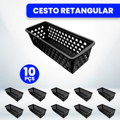 Kit 10 Cestos Organizador Multiuso Preto 28x11x8cm