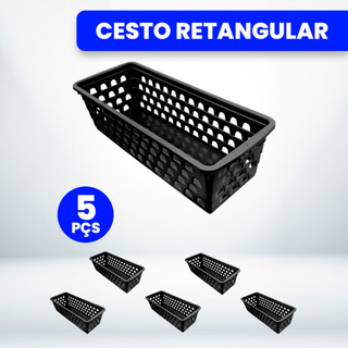 Kit Com 5 Cestos Organizador Multiuso Preto 28x11x8cm