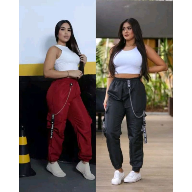 calça cargo jogger  feminino unisex de corrente em Oferta na Shopee