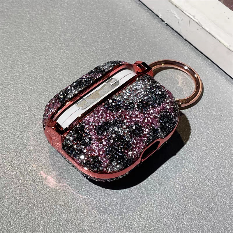 Leopardo Capa De Luxo Com Glitter Diamante Para Airpods 3 Pro Fone De Ouvido Sem Fio Airpods 1 2 Pro 2 com gancho