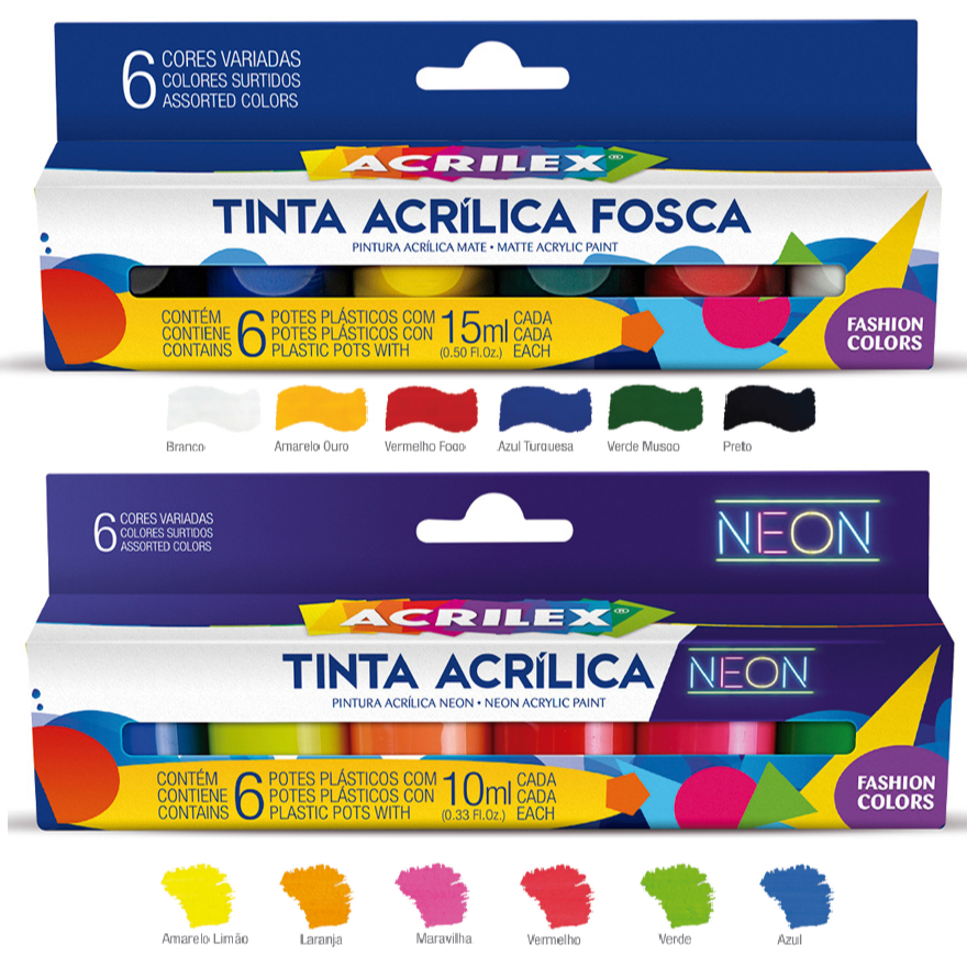 Conjunto Tinta Acrílica (Escolha O Modelo) Com 6 Cores Fluorescentes Acrilex Com Nota Fiscal em Oferta na Shopee