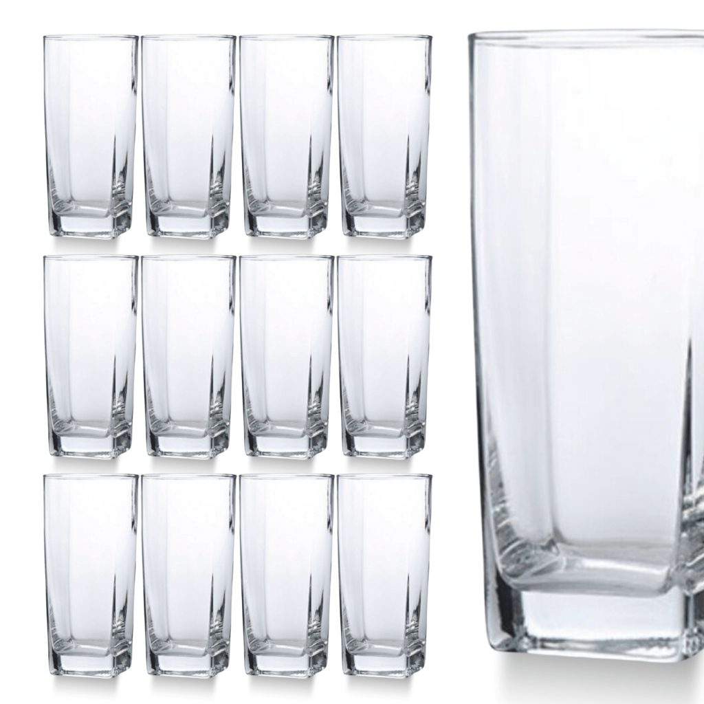 Jogo De 12 Copos 320ml Vidro Bali Quadrado Luxo Transparente em Oferta na Shopee