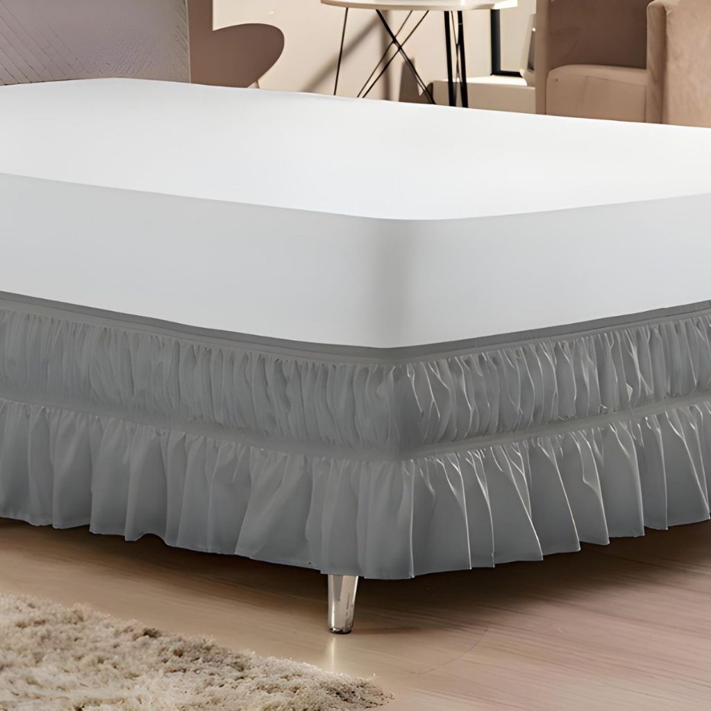 Saia para Cama Box Casal Padrão com 2 Elásticos Duplo Ajustável Micropercal Babado Franzido