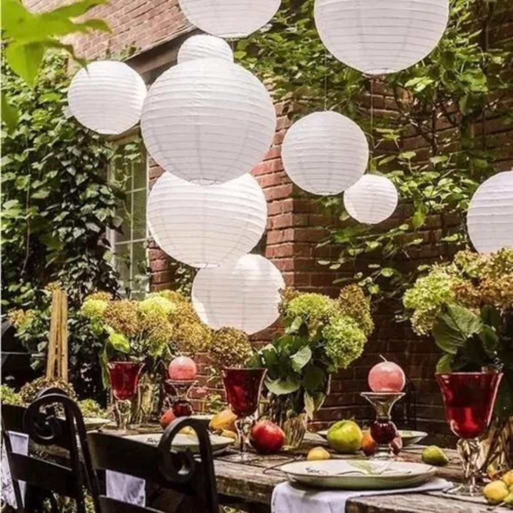 Luminária Oriental Japonesa Lanterna Balão Tyotin Decoração Papel 60 cm Branca