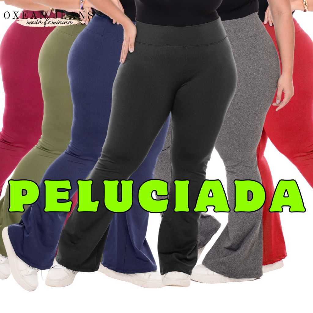 Calça Legging Flare Plus Size Flanelada Leg Boca De Sino Bailarina Grossa Zero Transparênc...