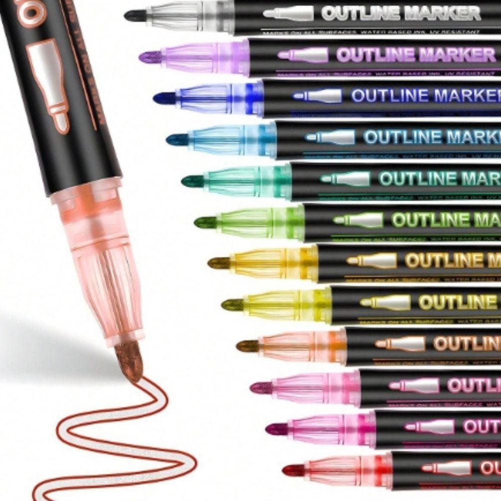Duas Linhas 8 cores Canetas Brilhante Metálicas Outline Marcador Metálica Linha Dupla Arte Contorno em Oferta na Shopee
