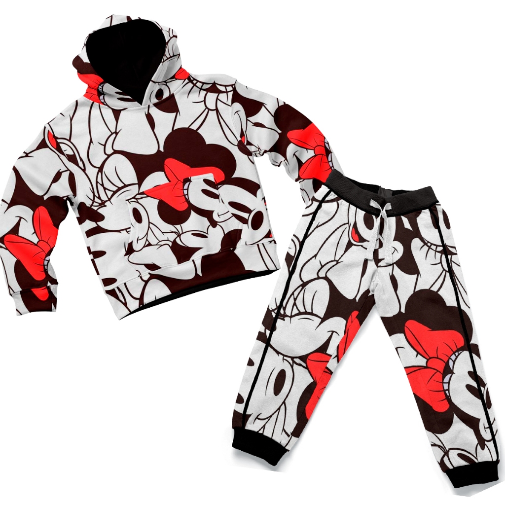 Conjunto Moletom Infantil Kit Blusa e Calça Pijama Festa Escola Estampa Personagem Branco e Preto