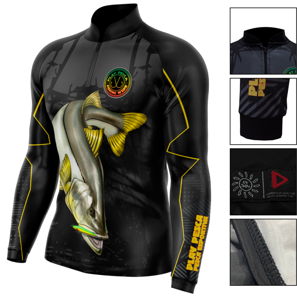 Camisa Camiseta Blusa de Pesca proteção UV50 Robalo cinza em Oferta na Shopee