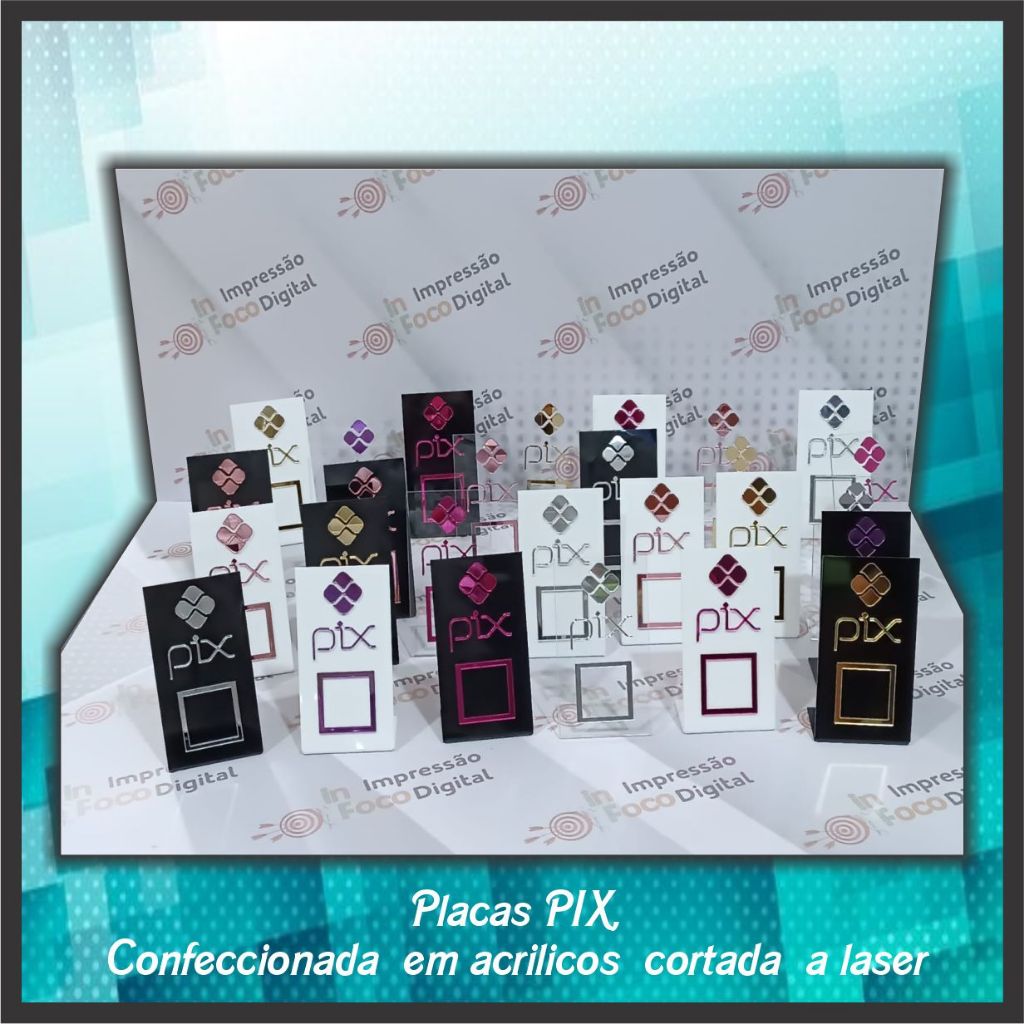 Placa pix display em acrílico espelhado você personaliza com o seu Qr code